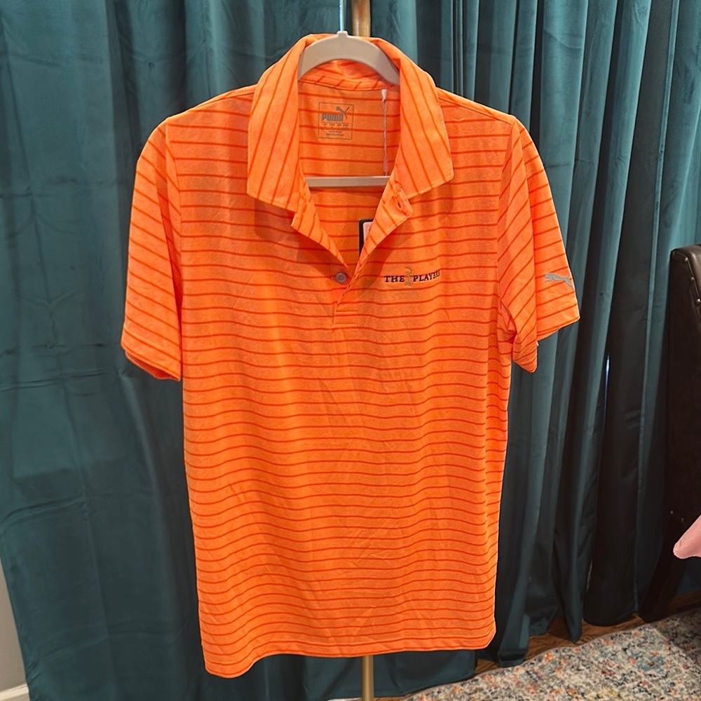 THE PLAYERS- TPC Tournament Puma Men's Orange Striped Polo Shirt-NWT